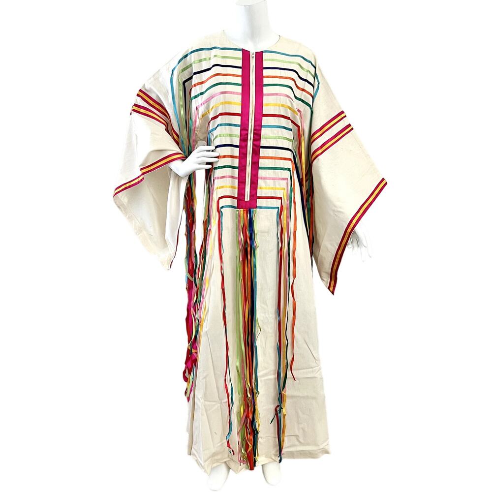 Rare 1960s Josefa Mexico Rainbow Ribbon Caftan